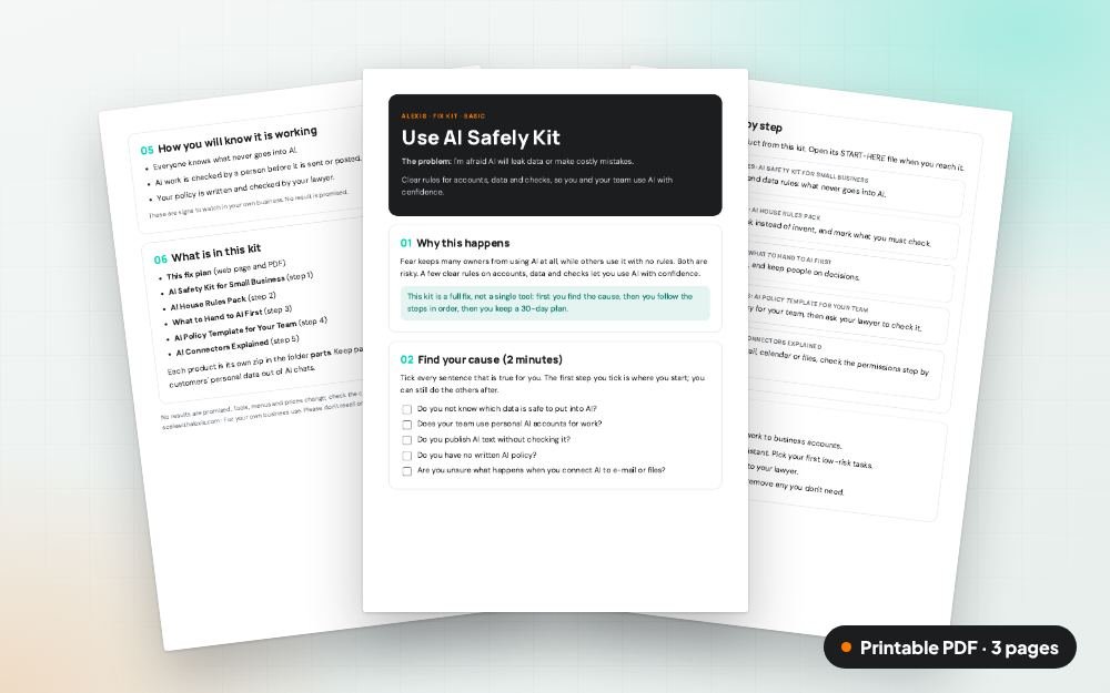 Use AI Safely Kit: The printable PDF: the same content to print, save or share.