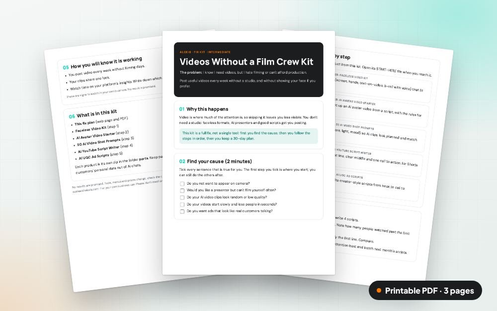 Videos Without a Film Crew Kit: The printable PDF: the same content to print, save or share.