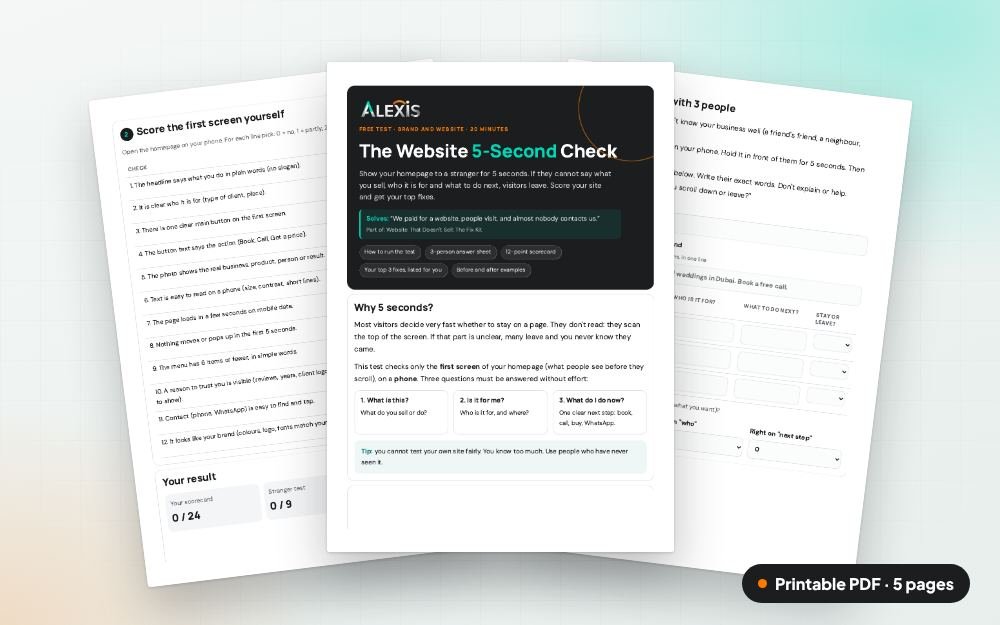 The Website 5-Second Check: The printable PDF: the same content to print, save or share.