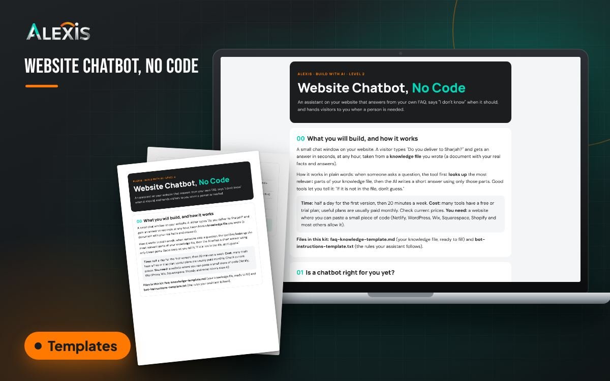Website Chatbot, No Code: templates and PDF