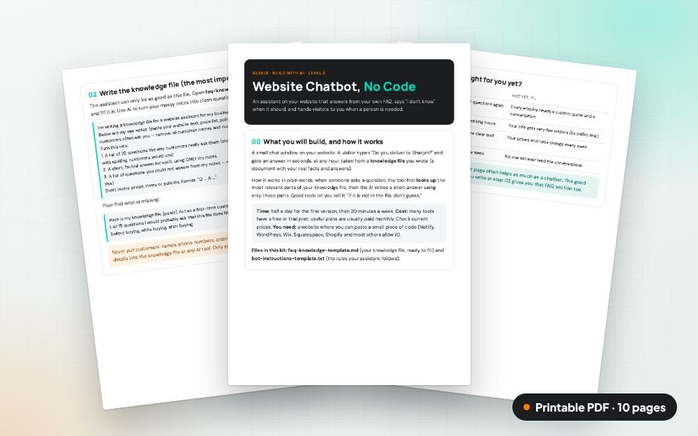 Website Chatbot, No Code: The printable PDF: the same content to print, save or share.