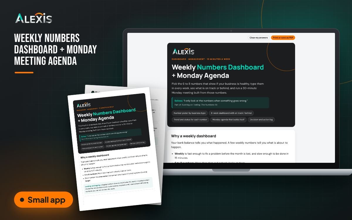 Weekly Numbers Dashboard + Monday Meeting Agenda: small app and PDF