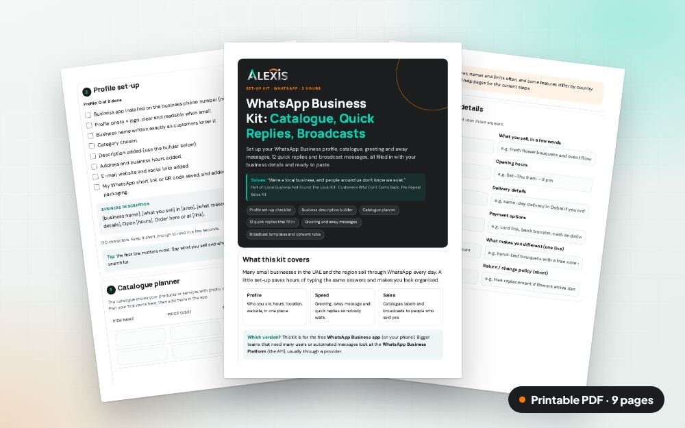 WhatsApp Business Kit: Catalogue, Quick Replies, Broadcasts: The printable PDF: the same content to print, save or share.