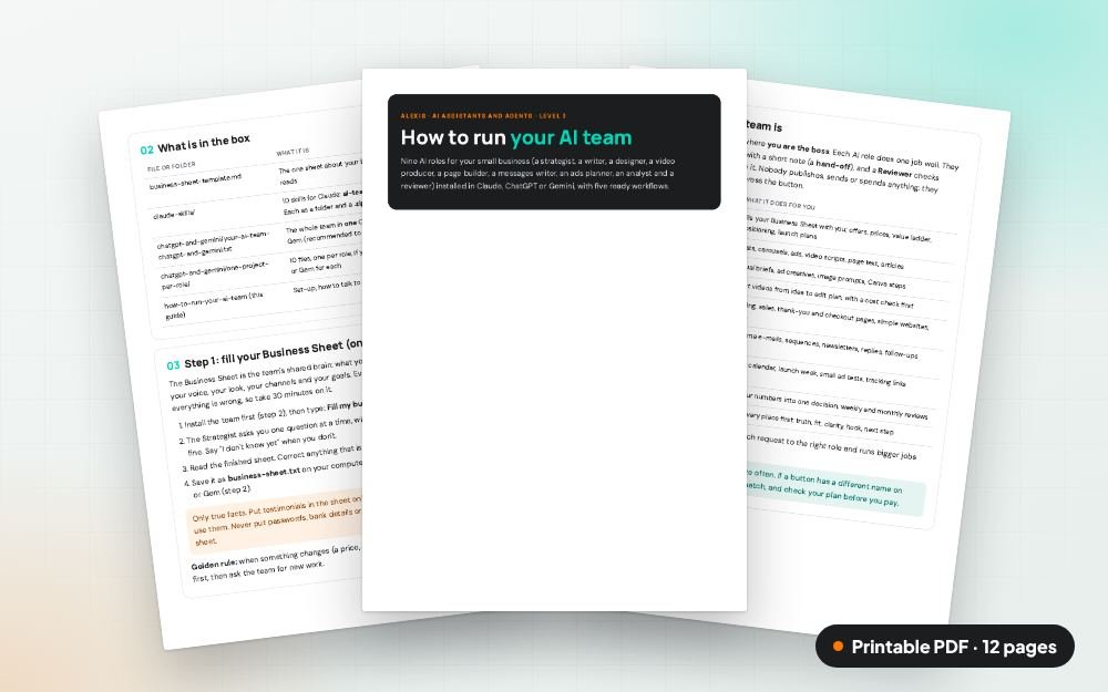 Your AI Team: The printable PDF: the same content to print, save or share.